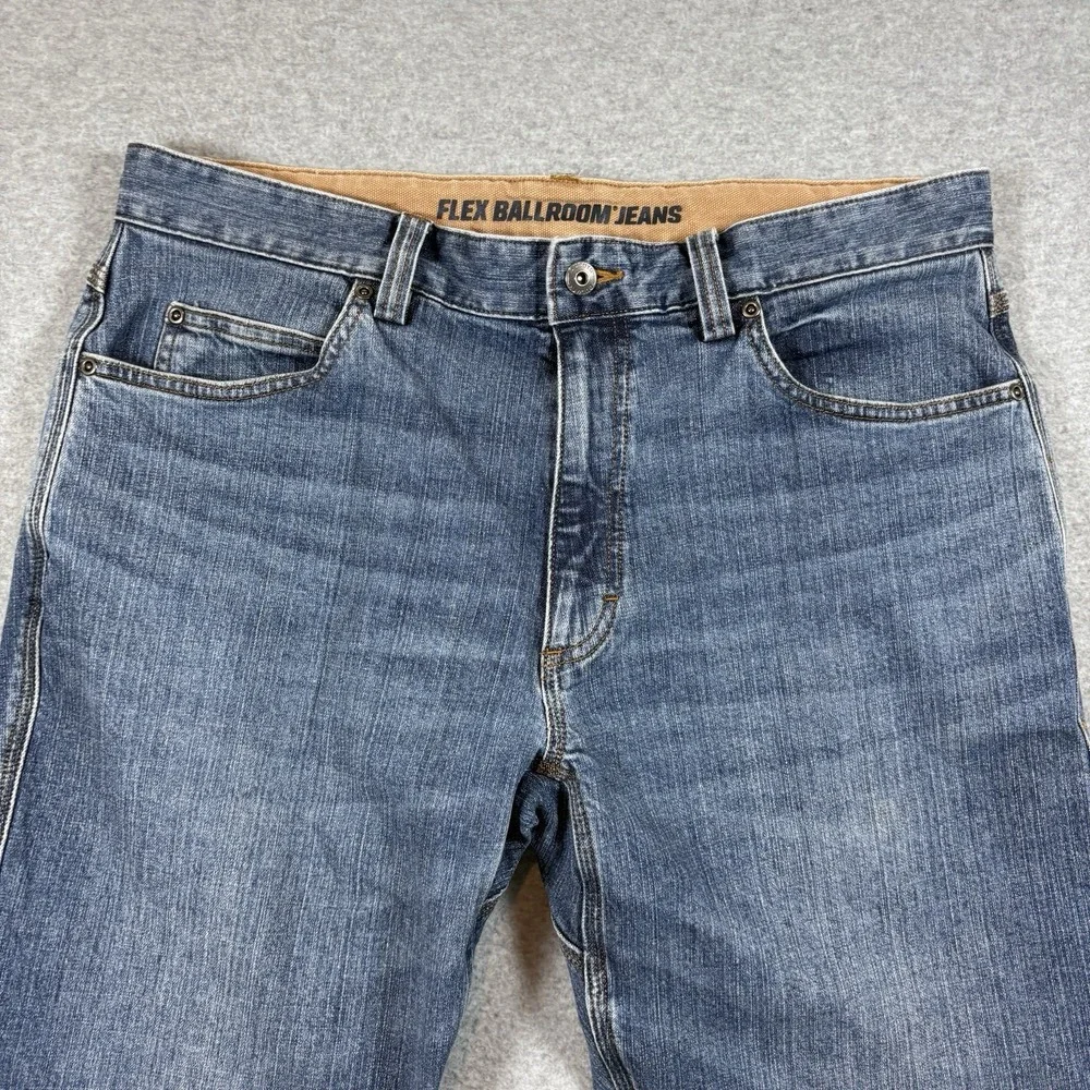 Duluth Trading Co Flex Ballroom Jeans Mens 35x32 Medium Wash Stretch Relaxed Fit